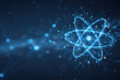 © Nusaibah - Digitally rendered atom model glows with particles. A modern, abstract visualization of scientific concepts. Deep blue and a futuristic feel
