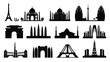 © Somiran - Collection of iconic world monument and building silhouettes in black on white background for design