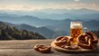 © vectorizer88 - Scenic Oktoberfest Elements with Beer and Pretzels against Mountain View