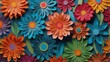 © YF24 - Vibrant paper cut flower mosaic pattern, ideal decorative background for invitations, greeting cards, and branding.