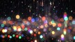 © mila103 - Multicolored bokeh lights streaking as raindrops on dark background