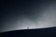© Leo Rohmann - Solitary figure standing on abstract horizon captured in a surreal landscape illuminated by ethereal light reflecting the essence of solitude and introspection
