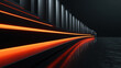 © Keopaserth - Monumental staircase glowing orange led strip futuristic corridor reflective floor minimalist cinematic scene