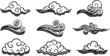 © Asma - Traditional Japanese clouds and water waves set, oriental style hand drawn vector elements, vintage chinese cloud patterns for decorative design