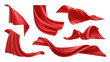© MDSOPON - A collection of red fabric pieces flowing in the air creating elegant shapes and soft silhouettes Vector