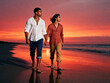 © Abhi - Two men — sunset beach walk, bare feet, casual hand-holding, silhouette mood
