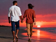 © Abhi - Two men — sunset beach walk, bare feet, casual hand-holding, silhouette mood