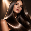 © sunny - Woman flaunting strong silky shiny hair after dry shampoo, leave in conditioner, hair serum, oil, spa mask, heat protectant spray, keratin, hair botox, protein therapy, straightening, smoothening
