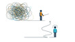 © MD - Conceptual illustration showing two people with different mental states representing confusion and a clear problem solving path.