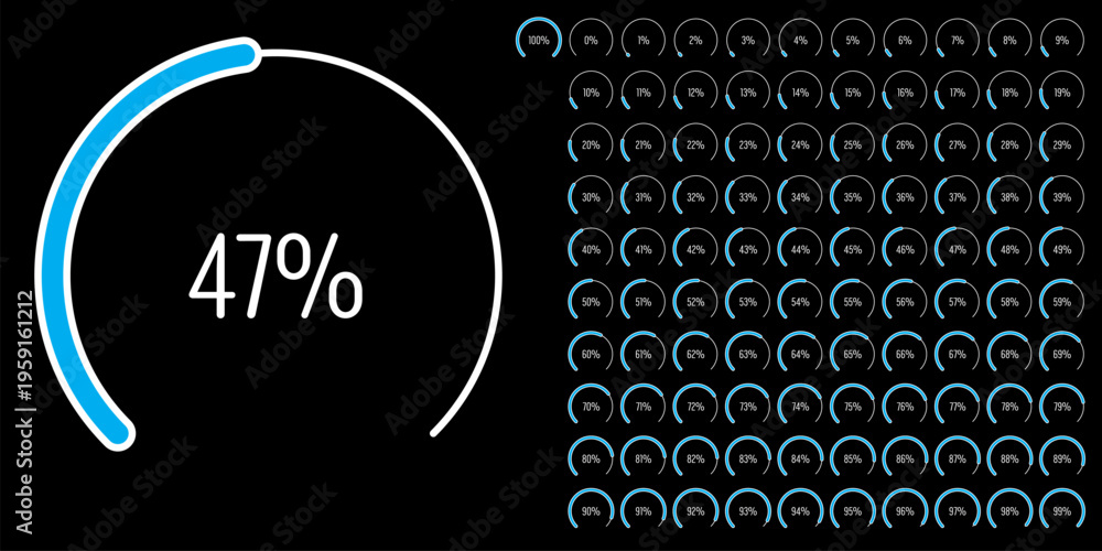 Set of circular sector arc percentage diagrams meters progress bar from ...