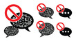 © Begum - Prohibited speech Symbols and talk bubbles with red no signs