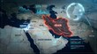 © Raj - Digital map highlighting iran and middle east with global market and oil price indicators