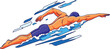 © Shahryar - Swimmer performs freestyle stroke with dynamic water splashes depicted in a stylized graphic.