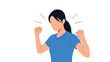 © Natalia - Strong young woman in a blue t-shirt raising her clenched fists to celebrate a personal victory or show her inner strength.