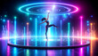 © Maab46 - Energetic Dancer Performing Gracefully on a Neon-Lit Stage with Pulsating Lights and Abstract Background