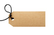 © Krtola  - Brown kraft paper tag with blank surface and black string, ideal for pricing, sale, and gift labeling on a transparent background