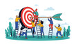 © MD SHAHAJALAL - A group of people working together to hit a target with an arrow symbolizing teamwork and collaboration to achieve a common goal