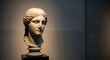 © ayu - Ancient Greek Marble Bust of a Woman Displayed in Museum Lighting.