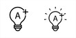 © bang - Light bulb with letter A and plus symbol icon set. in outline style representing creative ideas, innovation, improvement, and added value concepts.