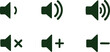 © Aliza - Set of dark green speaker volume icons including mute low medium and high volume for user interface design