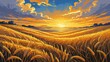 © Ayimonin Materials - Golden wheat field under a dramatic sunset sky as a harvest abundance and agricultural prosperity concept in a wide rural landscape