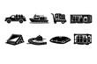 © Pavlo - Illustration Depicting Various Transportation and Storage Methods for Goods Including Trucks, Boats, and Containers