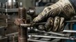 © Marat - Close Up of Oily Gloved Hand Tightening Large Industrial Steel Bolt