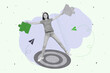 © deagreez - Trendy art creative full zine photo collage of happy businesswoman businessman carry puzzle piece target arrow development