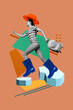© deagreez - Creative collage of person run fast stand on ice cube on orange color background