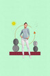 © deagreez - Image banner trendy vertical photo collage of happy businessman businesswoman receive arrow stats progress coin income earnings