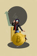 © deagreez - Image 3d zine vertical artwork collage of happy businesswoman businessman receive crypto coin bitcoin income profit capital