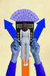 © deagreez - Trendy poster art collage of happy businesswoman hands hold calculator arrow development usd capital money income bank deposit