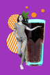 © deagreez - 3d sketch image vertical collage of happy girl stand coke glass fizzy beverage relax party disco dance entertainment bar occasion