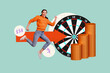 © deagreez - Banner full 3d photo trend image collage of happy businessman businesswoman stand arrow money income target bet progress goal