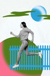 © deagreez - Pop poster collage of person stand run ladder fence image on white background