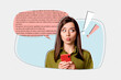 © deagreez - Art image full zine photo collage of happy girl guy receive notification dialogue chatting icon message tell cloud conversation