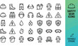 © MdAnarulIslam - Comprehensive safety gear icon set featuring editable stroke line symbols for protective clothing industrial hazards and occupational health.