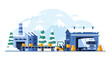 © Ericha - Winter Logistics and Supply Chain Management: Factory, Warehouse, Forklift, and Delivery Truck in Snowy Landscape Illustration