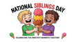 © Icons Queen - National siblings day cartoon illustration of happy kids sharing ice cream celebrating brother sister love joyful family bond cute design concept