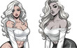 © Muhammad - Anime style beautiful woman with long wavy white hair vector illustration, glamorous female character in off-shoulder top, comic art girl set