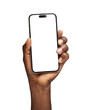 © The Yudel Media - Hand holding Smartphone iPhone 17 pro as png photo and isolated on white background for your mobile phone app or web site design, logo Global Business technology