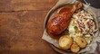 © AkuAku - Honey glazed chicken leg accompanied by buttery mashed potatoes and tangy coleslaw