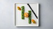 © Lucas - Minimalist gourmet dish with geometric plating and microgreens. Concept of modern cuisine, culinary artistry, elegant presentation, fine dining, and sophisticated gastronomy.