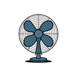 © Mousman - A blue electric desk fan is depicted with four blades.