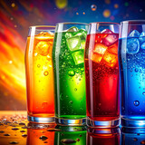 A fresh splash of cold water, a red fruit cocktail with mint, and a glass of champagne are isolated on white for a party beverage bar