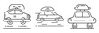 © Sayem - Linear icon set of different car shapes with luggage carrier