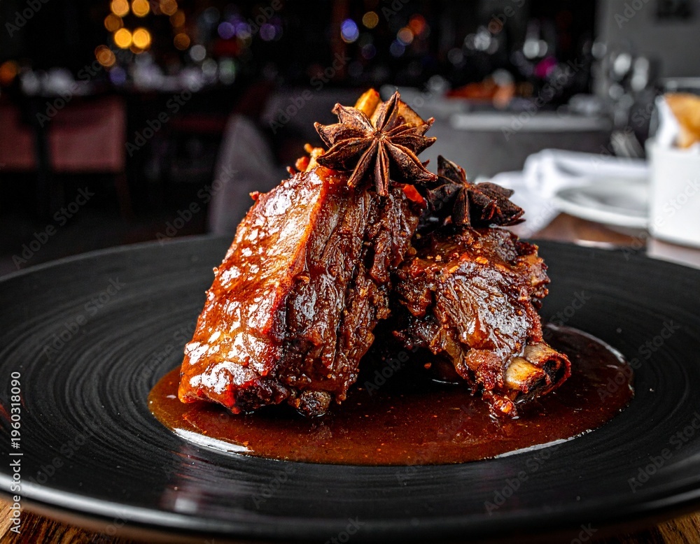 Beef Short Rib Plating Foto de Stock Vietnamese slow braised beef short rib with star anise ...
