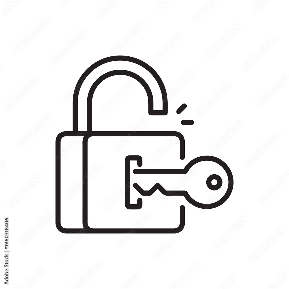 Key Open Icon The key opens the lock, linear icon. Access is open. Line with editable ...