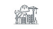 © vektor - Construction site illustration featuring tools, buildings, and a crane, representing industry and architecture.