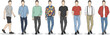 © ZOWRON - Diverse men in modern casual street style and smart casual outfits including sweaters t-shirts and jackets for lifestyle branding and urban fashion flat vector